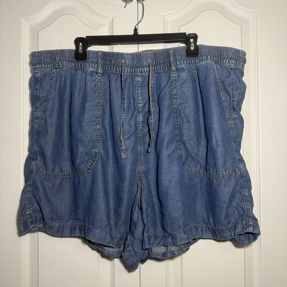 Torrid Blue Chambray Drawstring Shorts Plus Size 3 Tencel Elastic Waist